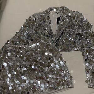 Silver Sequin Jacket and Skirt Set